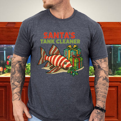 Santa’s Tank Cleaner Tee – Candy Cane Pleco Christmas Shirt-T-Shirt-Fish &amp; Friends Tees