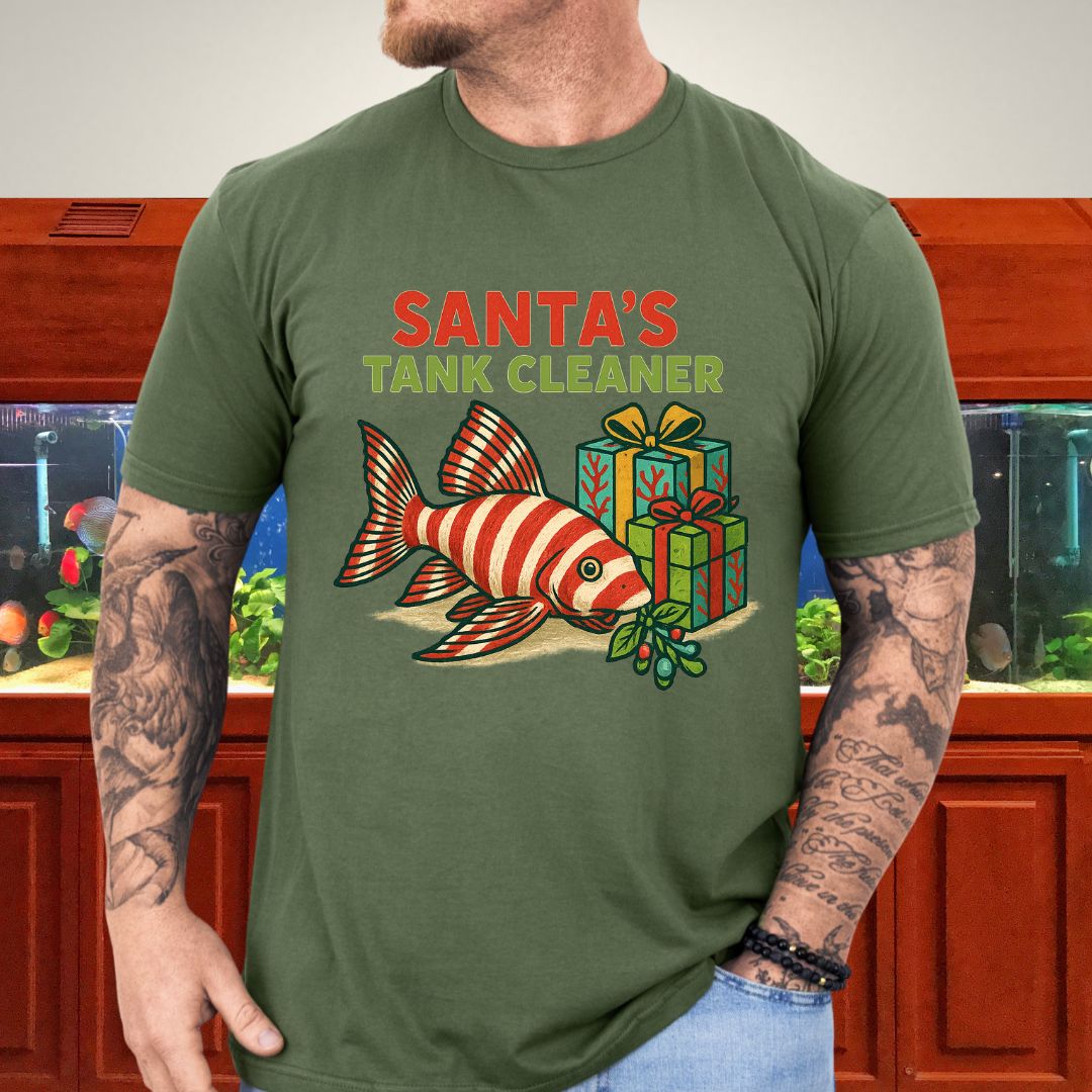 Santa’s Tank Cleaner Tee – Candy Cane Pleco Christmas Shirt-T-Shirt-Fish &amp; Friends Tees