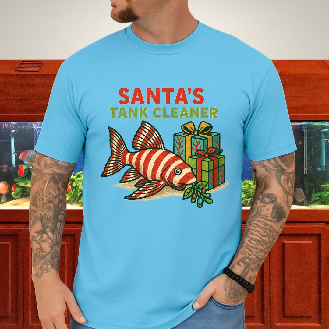 Santa’s Tank Cleaner Tee – Candy Cane Pleco Christmas Shirt-T-Shirt-Fish &amp; Friends Tees