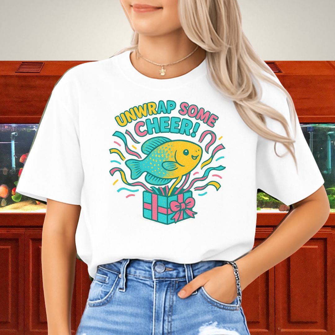 Unwrap Some Cheer Tee – Kawaii Gourami Christmas Shirt