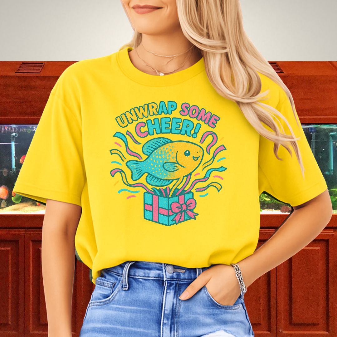 Unwrap Some Cheer Tee – Kawaii Gourami Christmas Shirt