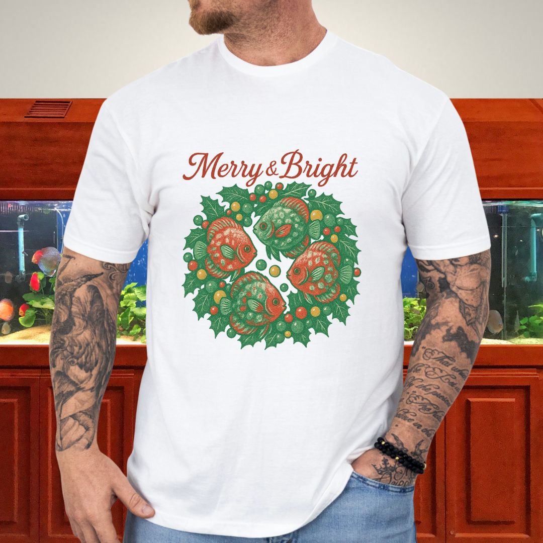 Merry & Bright Discus Wreath Tee – Elegant Holiday Aquarium Shirt-T-Shirt-Fish &amp; Friends Tees
