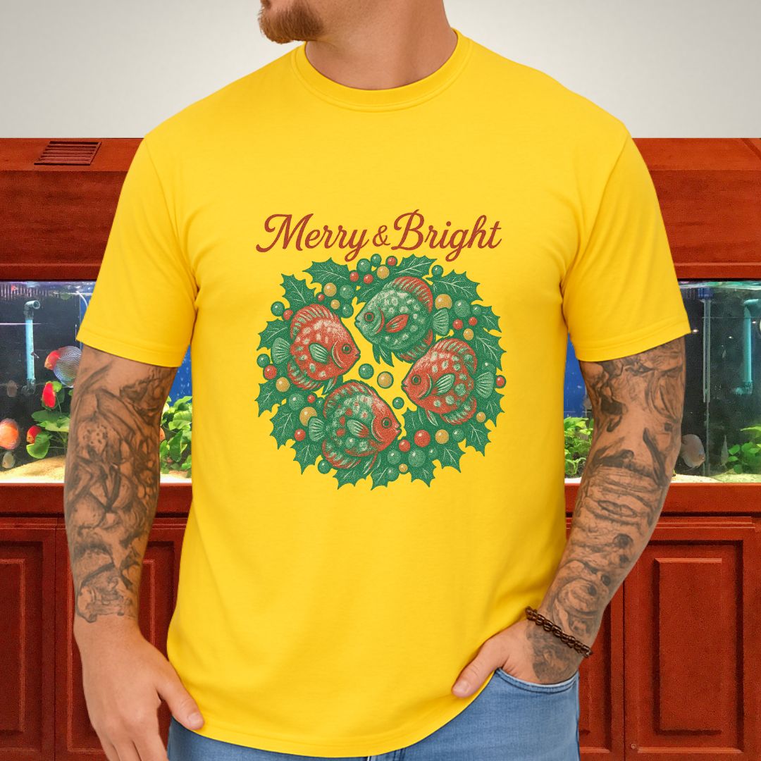 Merry & Bright Discus Wreath Tee – Elegant Holiday Aquarium Shirt-T-Shirt-Fish &amp; Friends Tees