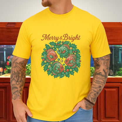 Merry & Bright Discus Wreath Tee – Elegant Holiday Aquarium Shirt-T-Shirt-Fish &amp; Friends Tees