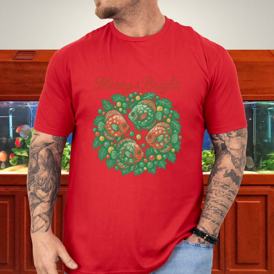 Merry & Bright Discus Wreath Tee – Elegant Holiday Aquarium Shirt-T-Shirt-Fish &amp; Friends Tees