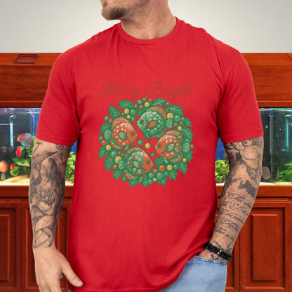 Merry & Bright Discus Wreath Tee – Elegant Holiday Aquarium Shirt-T-Shirt-Fish &amp; Friends Tees