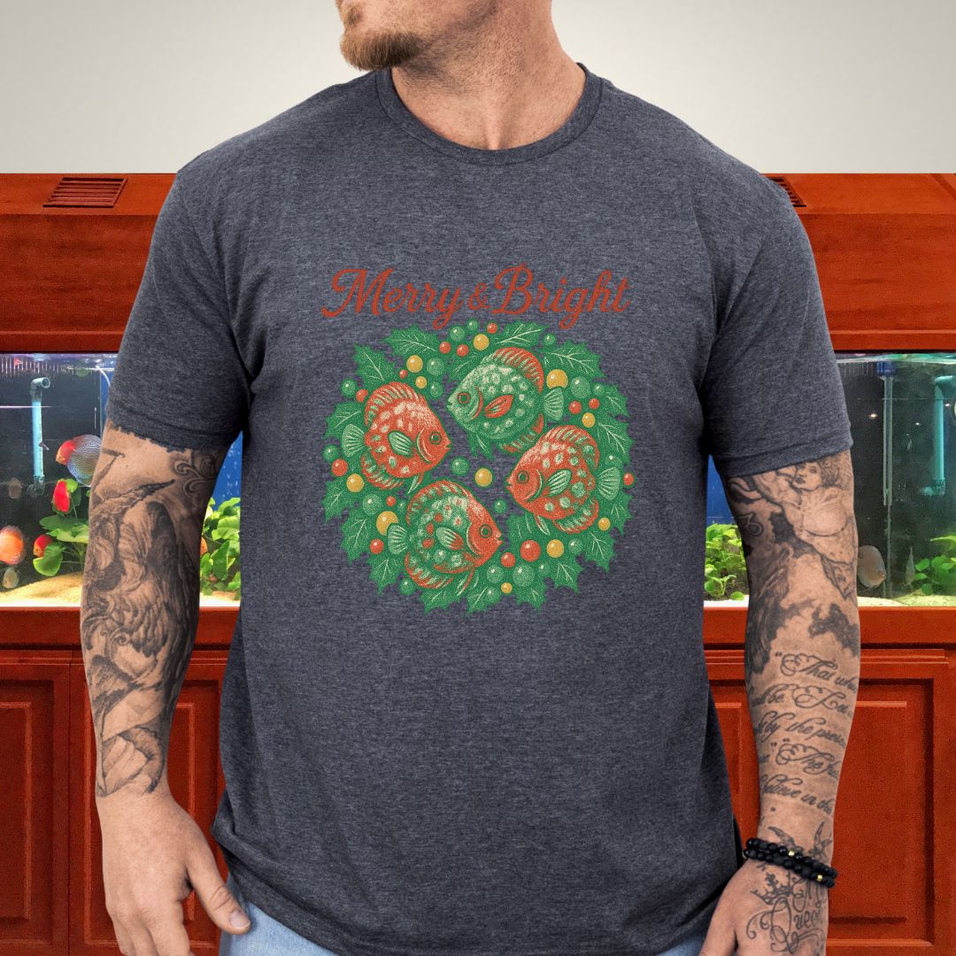 Merry & Bright Discus Wreath Tee – Elegant Holiday Aquarium Shirt-T-Shirt-Fish &amp; Friends Tees