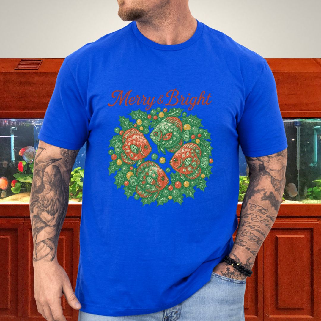 Merry & Bright Discus Wreath Tee – Elegant Holiday Aquarium Shirt-T-Shirt-Fish &amp; Friends Tees