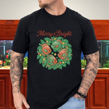 Merry & Bright Discus Wreath Tee – Elegant Holiday Aquarium Shirt-T-Shirt-Fish &amp; Friends Tees
