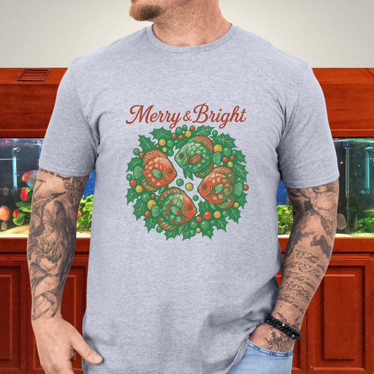 Merry & Bright Discus Wreath Tee – Elegant Holiday Aquarium Shirt-T-Shirt-Fish &amp; Friends Tees