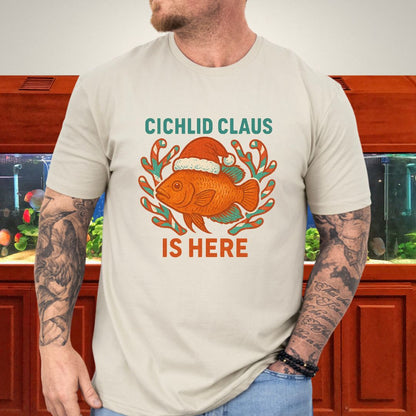 Cichlid Claus is Here Tee – Funny Santa Hat Cichlid Christmas Shirt-T-Shirt-Fish &amp; Friends Tees
