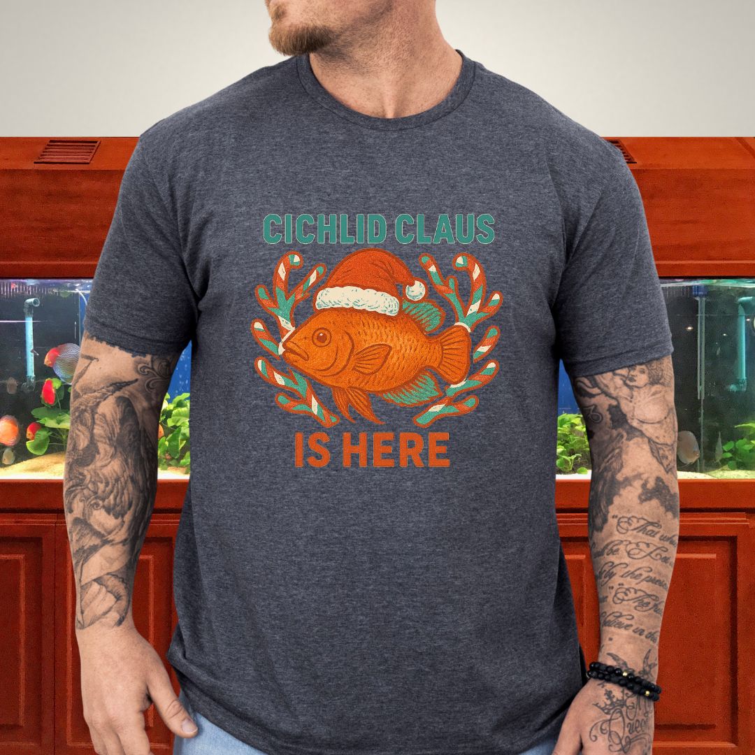 Cichlid Claus is Here Tee – Funny Santa Hat Cichlid Christmas Shirt-T-Shirt-Fish &amp; Friends Tees