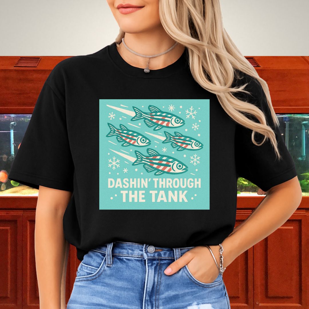 Dashin’ Through the Tank Tee – Candy Stripe Zebra Danio Christmas Shirt