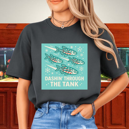 Dashin’ Through the Tank Tee – Candy Stripe Zebra Danio Christmas Shirt
