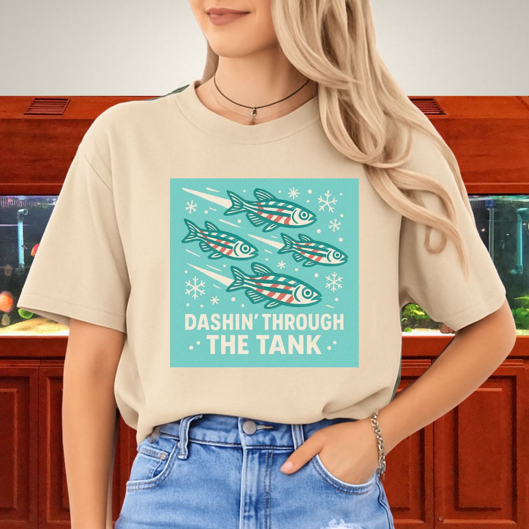 Dashin’ Through the Tank Tee – Candy Stripe Zebra Danio Christmas Shirt