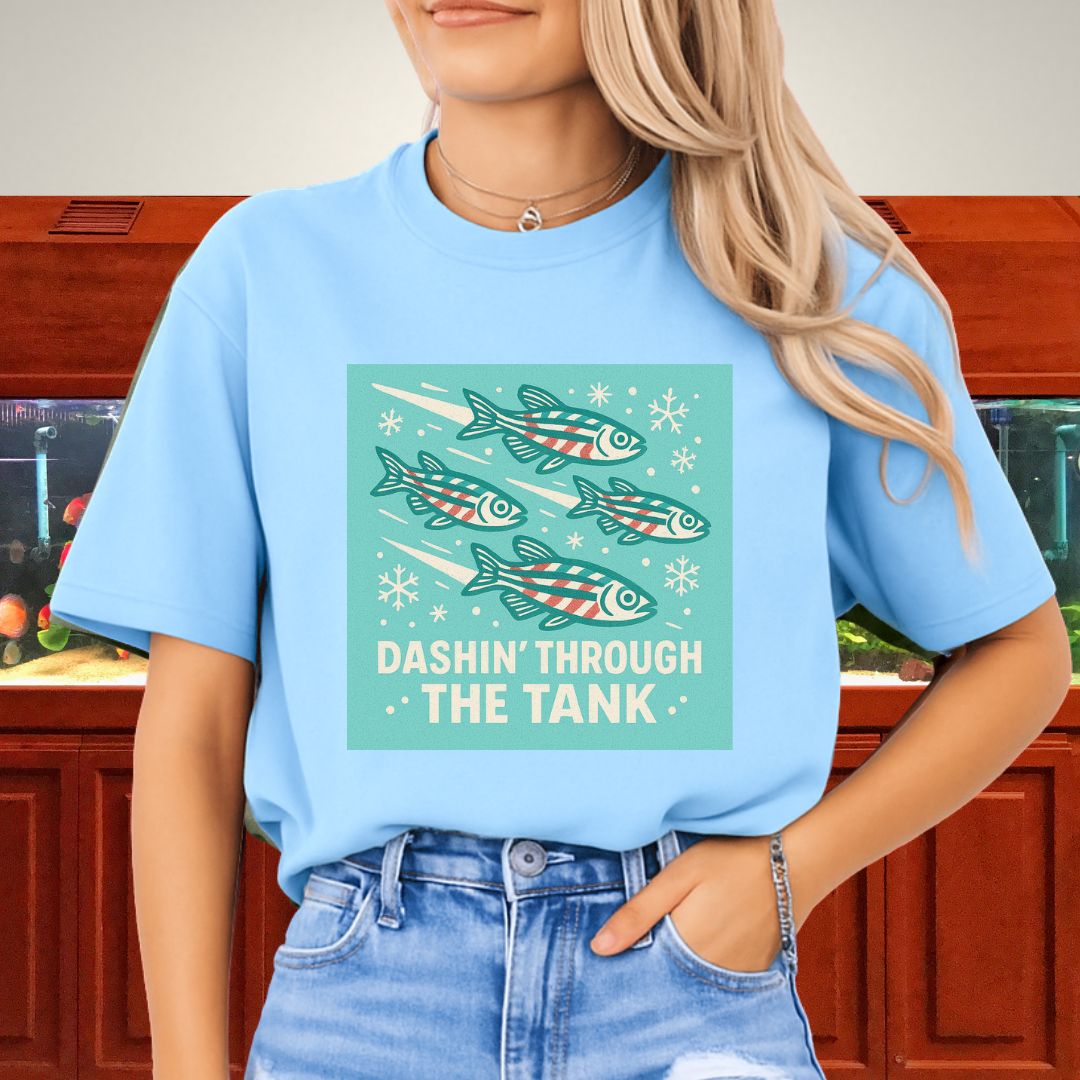Dashin’ Through the Tank Tee – Candy Stripe Zebra Danio Christmas Shirt