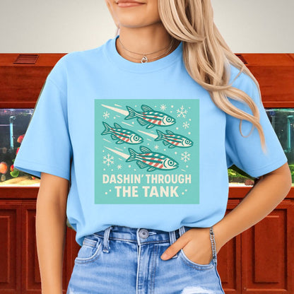 Dashin’ Through the Tank Tee – Candy Stripe Zebra Danio Christmas Shirt