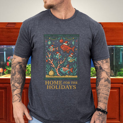 Home for the Holidays Aquarium Tee – Retro Christmas Fish Shirt