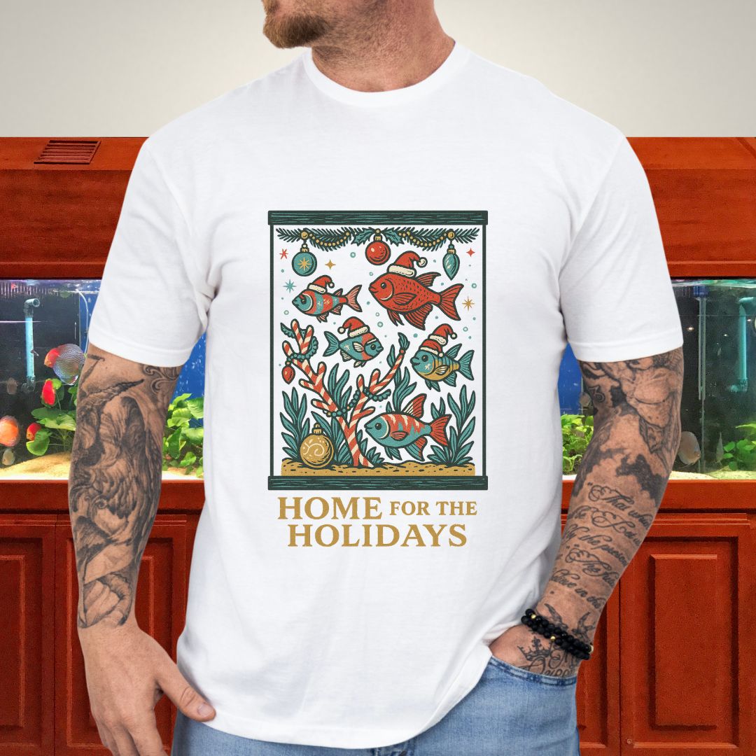 Home for the Holidays Aquarium Tee – Retro Christmas Fish Shirt