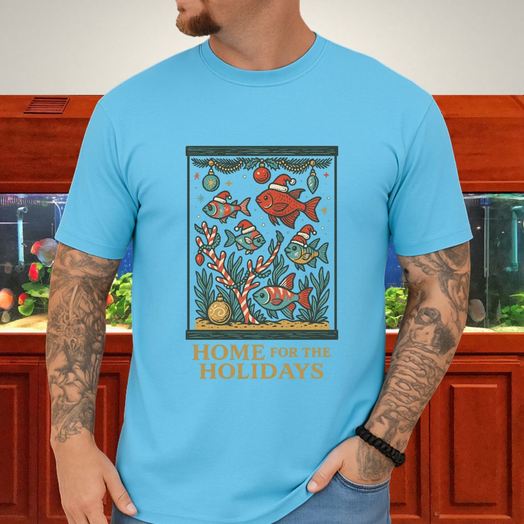 Home for the Holidays Aquarium Tee – Retro Christmas Fish Shirt