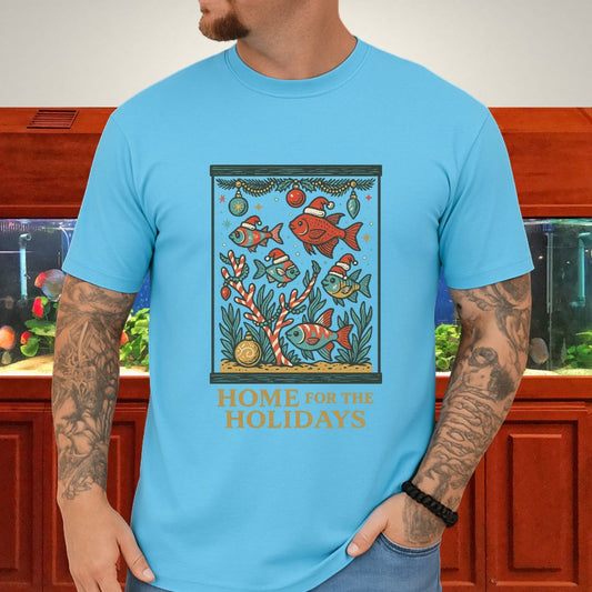 Home for the Holidays Aquarium Tee – Retro Christmas Fish Shirt