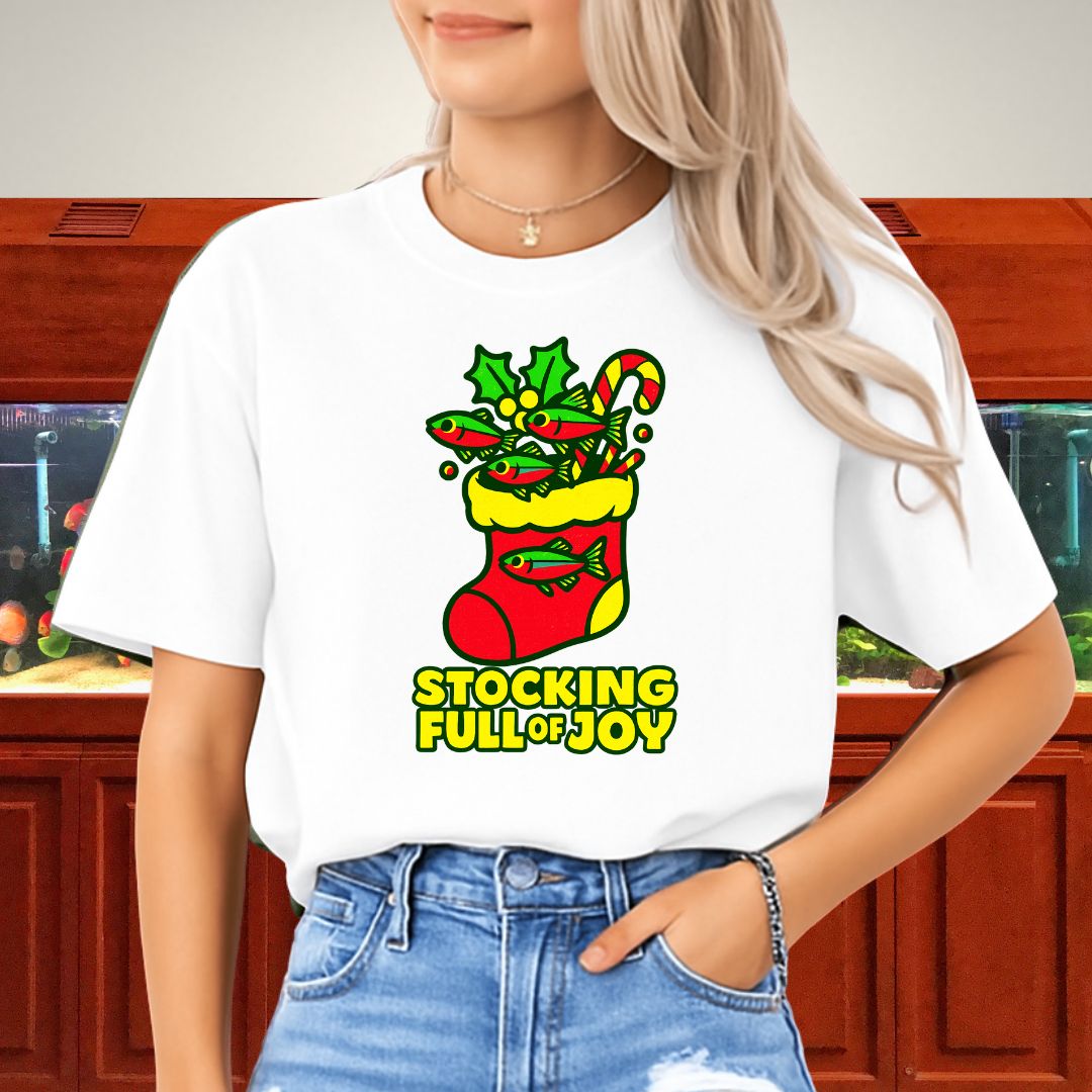 Stocking Full of Joy Tee – Kawaii Neon Tetra Christmas Shirt