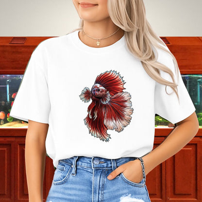 Vertical Red Marble Halfmoon Betta Tee-T-Shirt-Fish &amp; Friends Tees