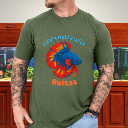 Life’s Betta with Bettas Shirt – Fancy Halfmoon Multicolor Tee-T-Shirt-Fish &amp; Friends Tees