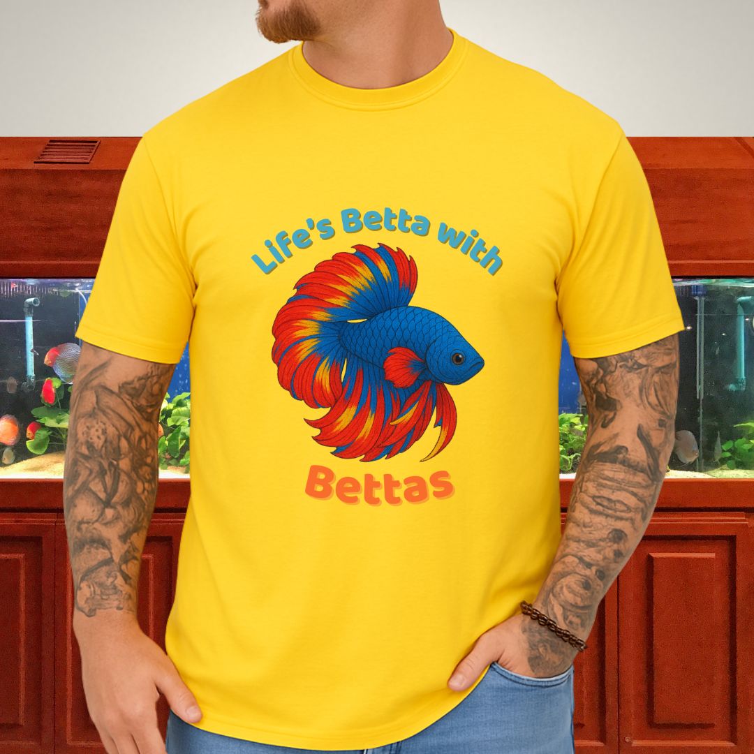 Life’s Betta with Bettas Shirt – Fancy Halfmoon Multicolor Tee-T-Shirt-Fish &amp; Friends Tees