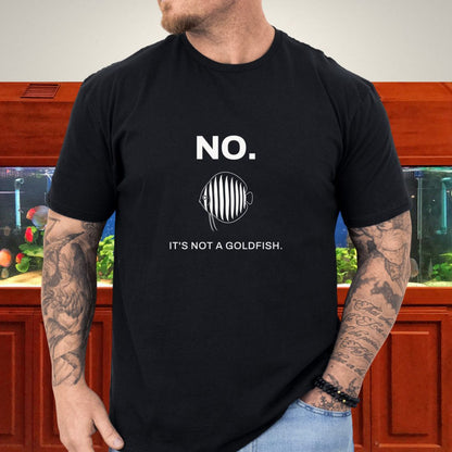 Line-art wild-type discus (Symphysodon aequifasciatus) with nine vertical bars on a black unisex t-shirt