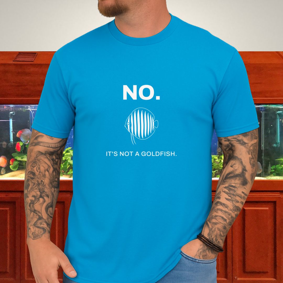 Line-art wild-type discus (Symphysodon aequifasciatus) with nine vertical bars on a heather navy unisex t-shirt