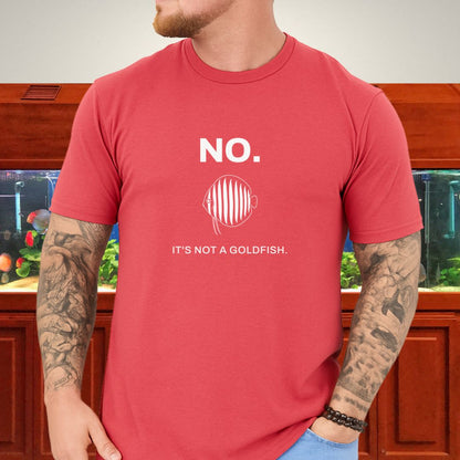 Line-art wild-type discus (Symphysodon aequifasciatus) with nine vertical bars on a tropical blue unisex t-shirt