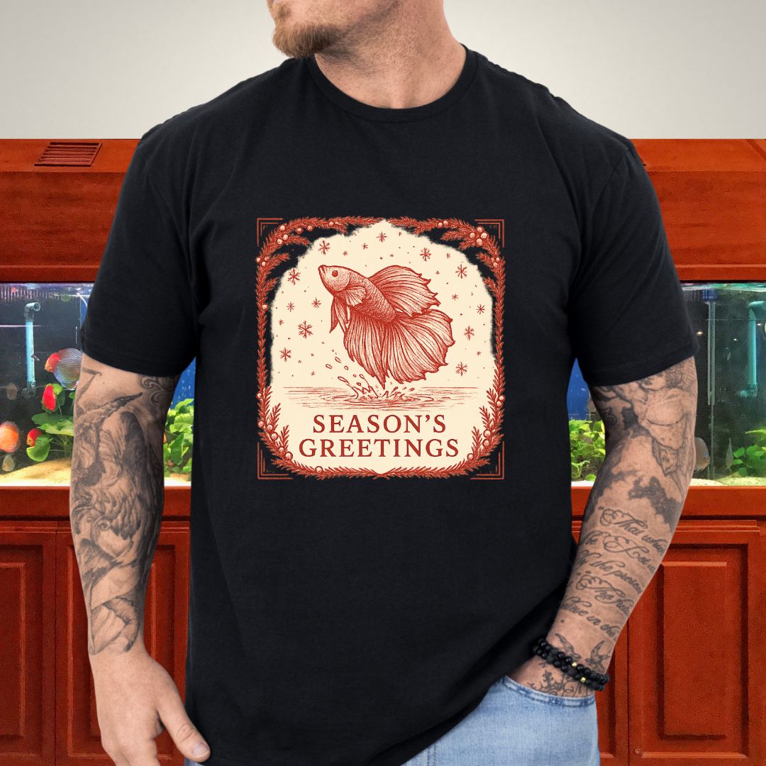 Graceful Holiday Betta Fish Tee – Hand-Sketched Winter Design-T-Shirt-Fish &amp; Friends Tees
