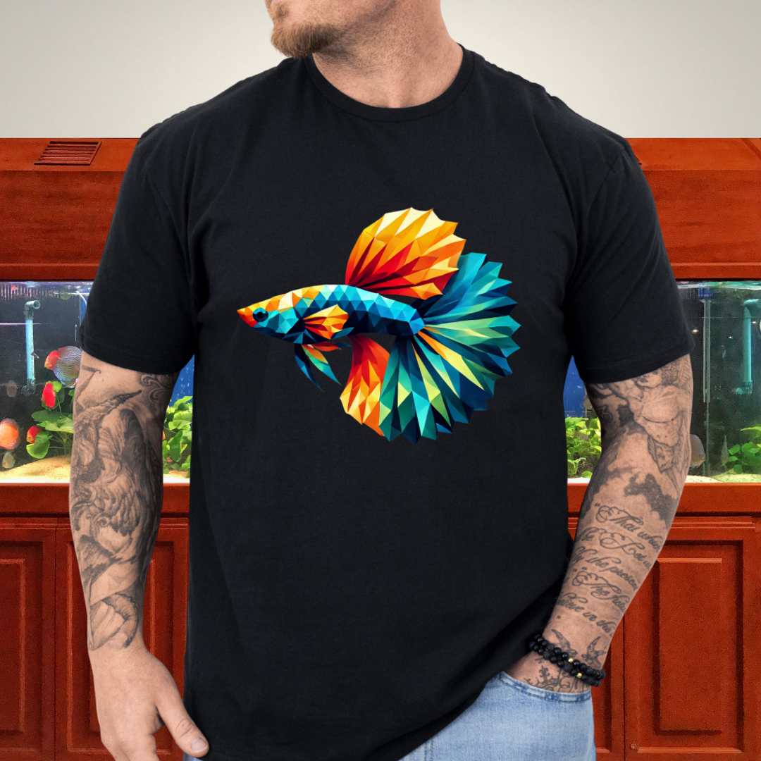 Geometric Guppy Fish T-Shirt – Polygonal Aquarium Style