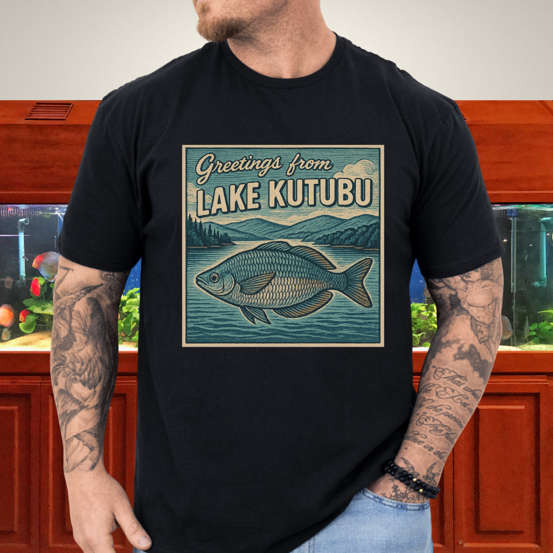Greetings from Lake Kutubu Tee – Rainbowfish Woodcut Art