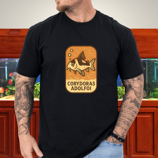 Retro Hover Tee – Corydoras Adolfoi Woodcut Style