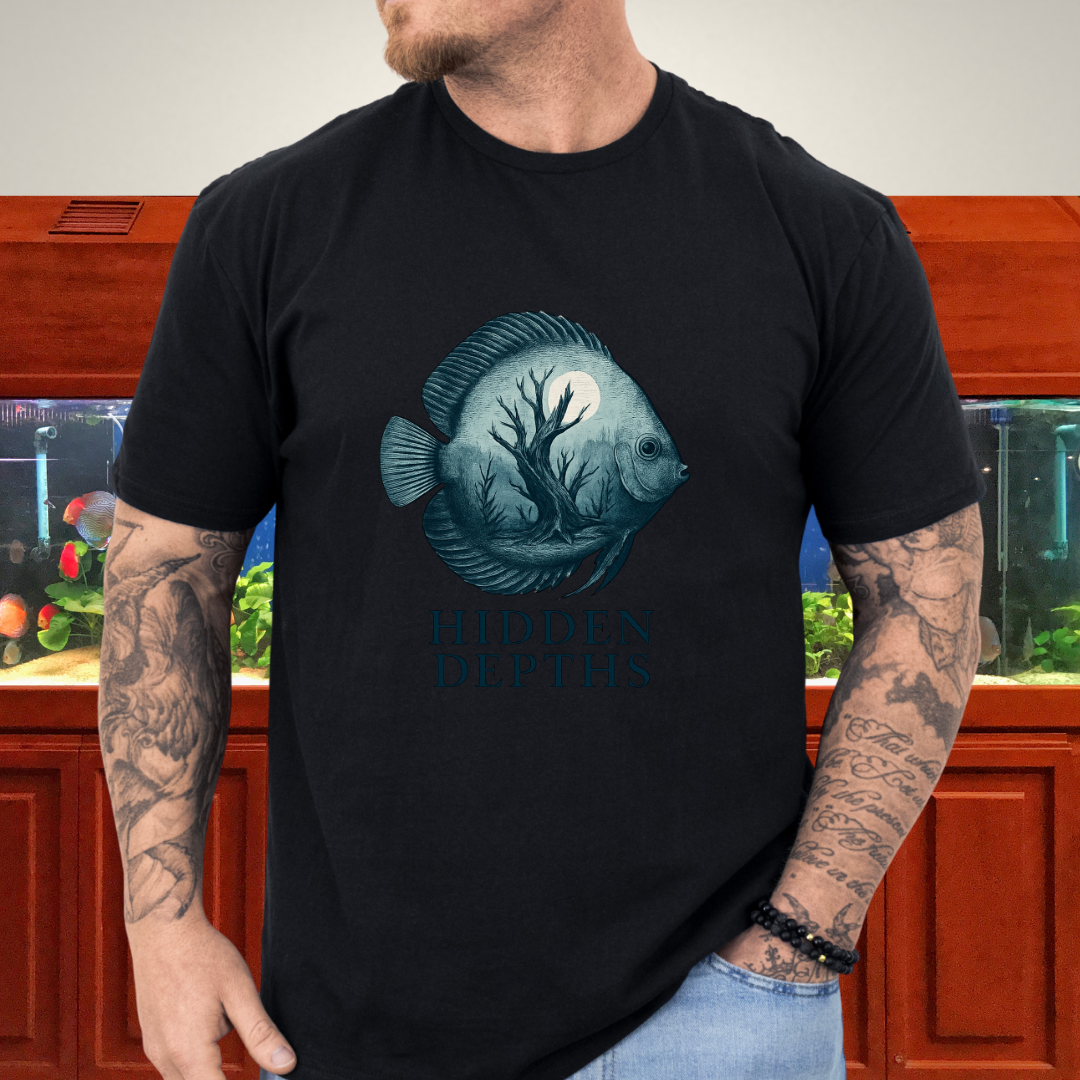 Hidden Depths Discus Tee – Surreal Aquarium Art Design