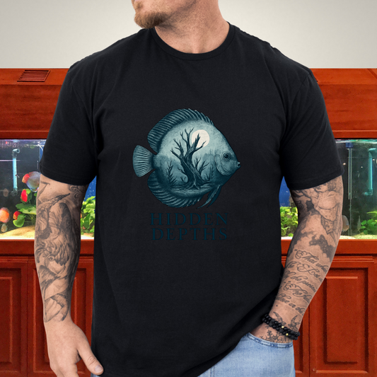 Hidden Depths Discus Tee – Surreal Aquarium Art Design