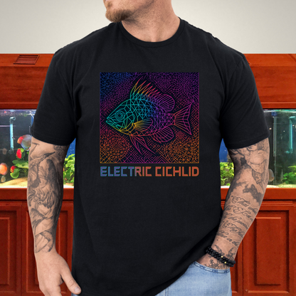 Electric Cichlid Tee – Neon German Blue Ram Geometric Design