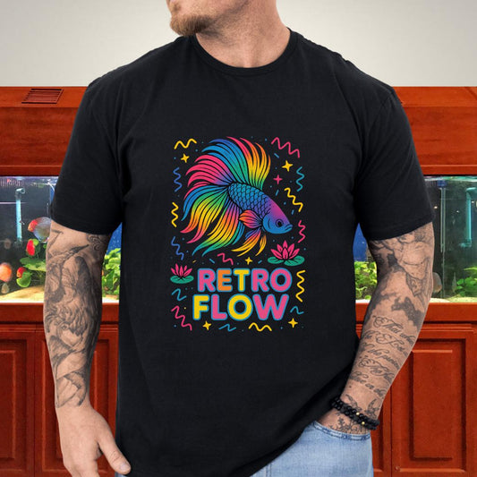 Retro Flow Betta Fish T-Shirt – 90s Neon Rainbow Design