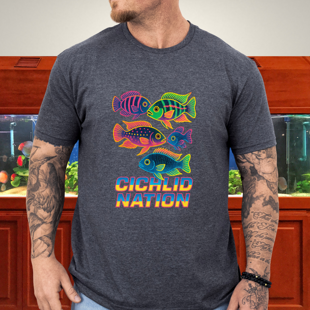 Cichlid Nation Tee – Neon 90s Arcade Aquarium Design