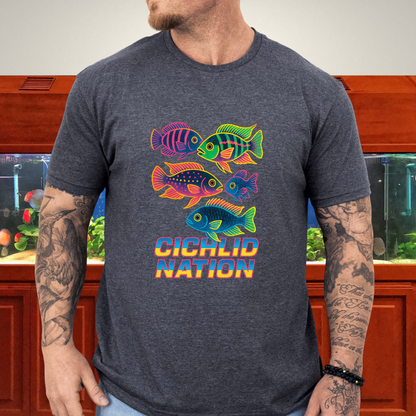 Cichlid Nation Tee – Neon 90s Arcade Aquarium Design