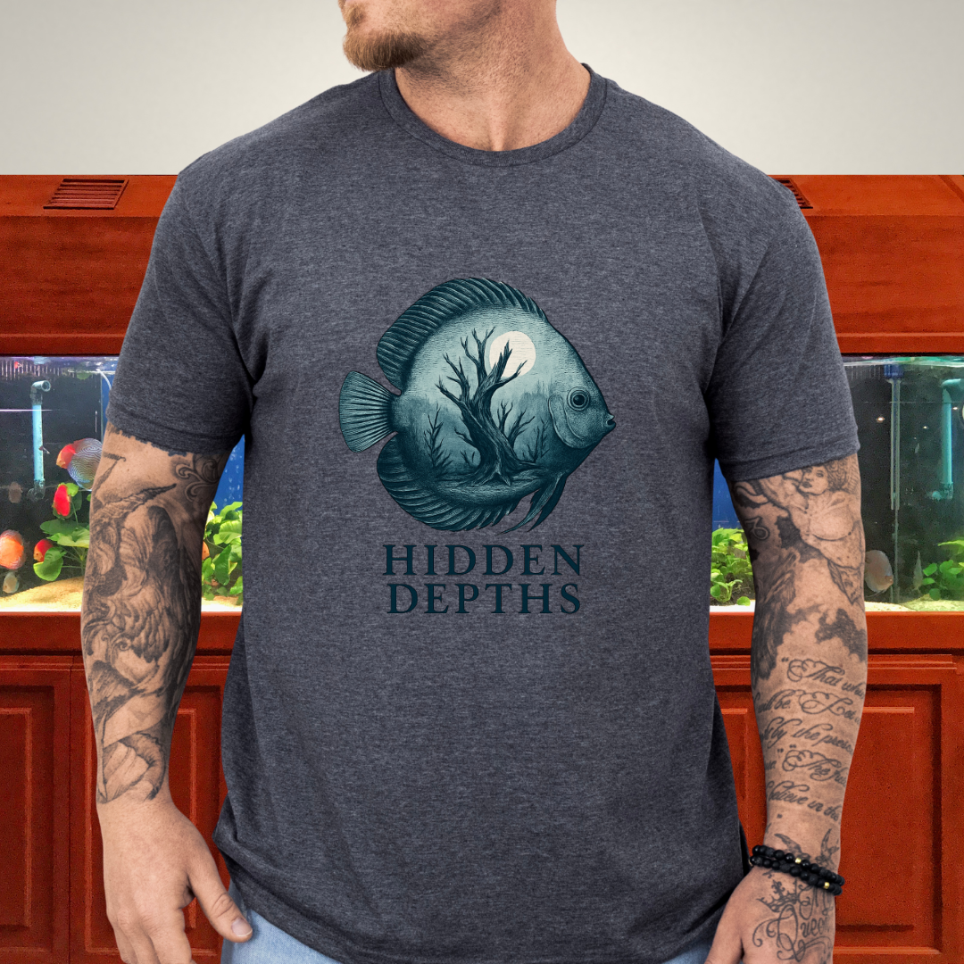 Hidden Depths Discus Tee – Surreal Aquarium Art Design