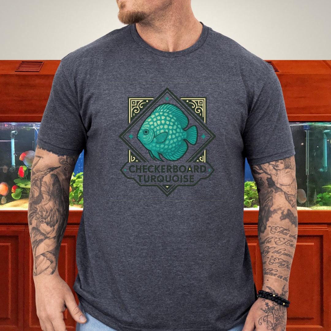 Checkerboard Turquoise Discus Nostalgia T-Shirt-T-Shirt-Fish &amp; Friends Tees
