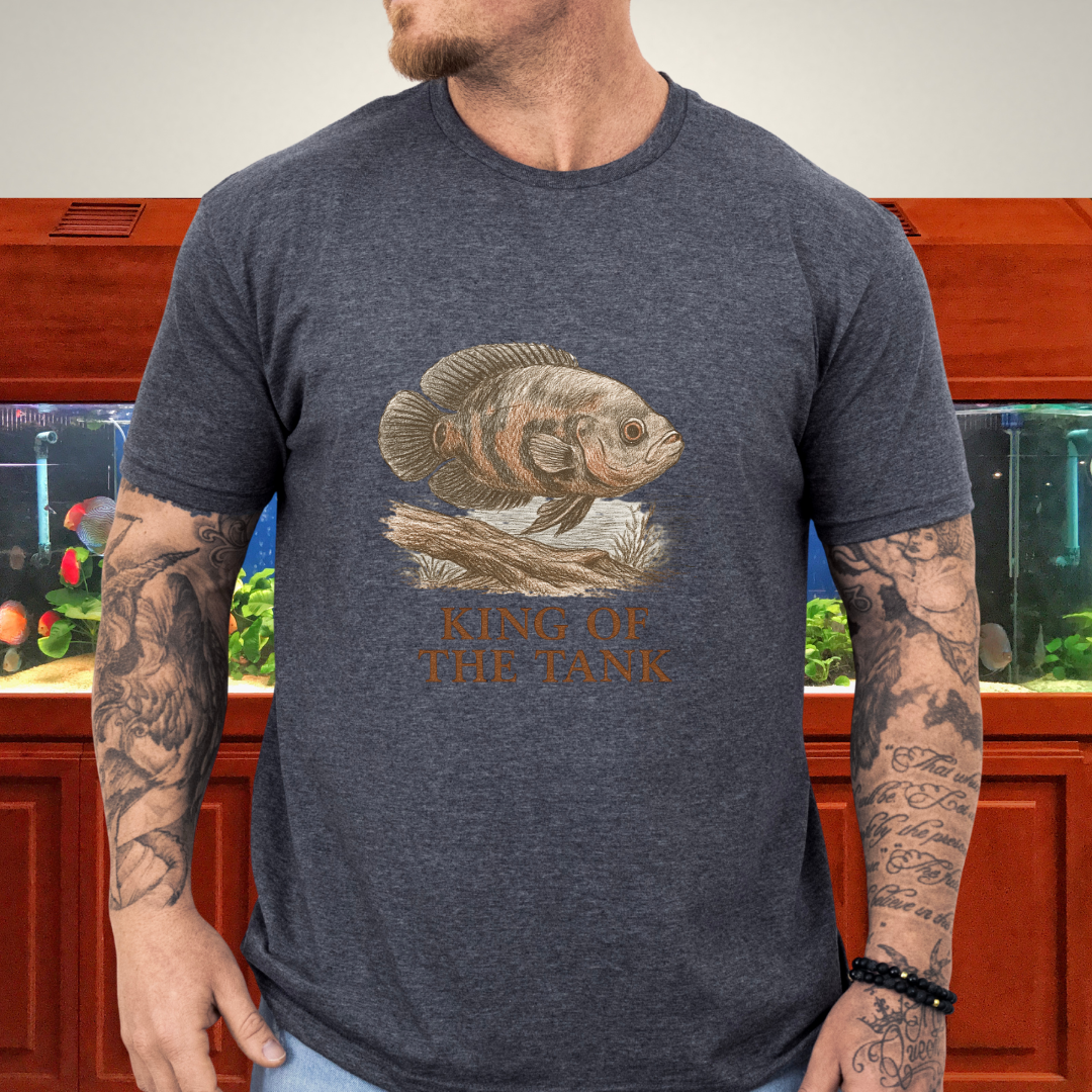 Oscar Fish T-Shirt – King of the Tank Sketch Design for Cichlid Aquarium Lovers