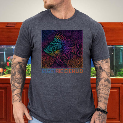Electric Cichlid Tee – Neon German Blue Ram Geometric Design-T-Shirt-Fish &amp; Friends Tees