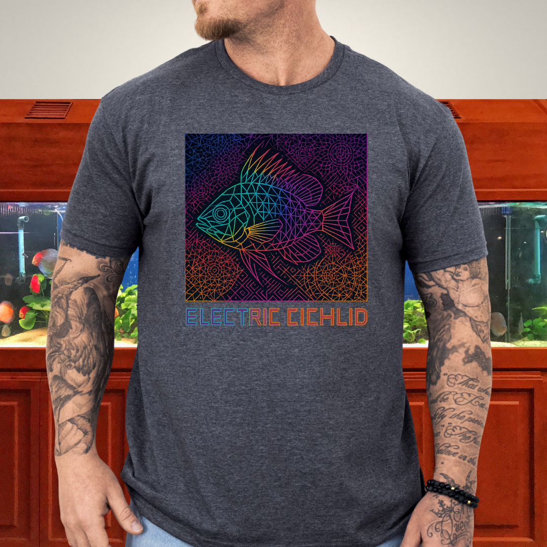 Electric Cichlid Tee – Neon German Blue Ram Geometric Design