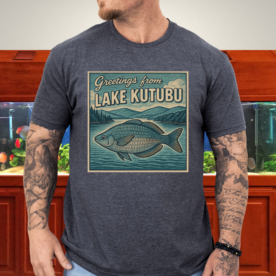 Greetings from Lake Kutubu Tee – Rainbowfish Woodcut Art