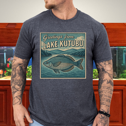 Greetings from Lake Kutubu Tee – Rainbowfish Woodcut Art