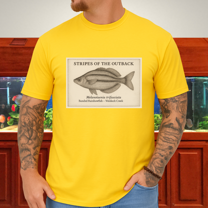 Stripes of the Outback Tee – Banded Rainbowfish Engraving